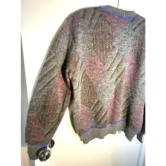 Vintage Womens Italy Wool Argyle Geometric Knit V neck  Dark Aacademia sweater S - Picture 5 of 12